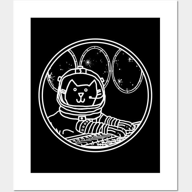 White Line Space Captain Yellow Cat In Control Wall Art by ellenhenryart